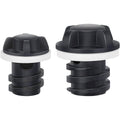 Black cooler drain plug pair, stacked threaded stem with wide base caps