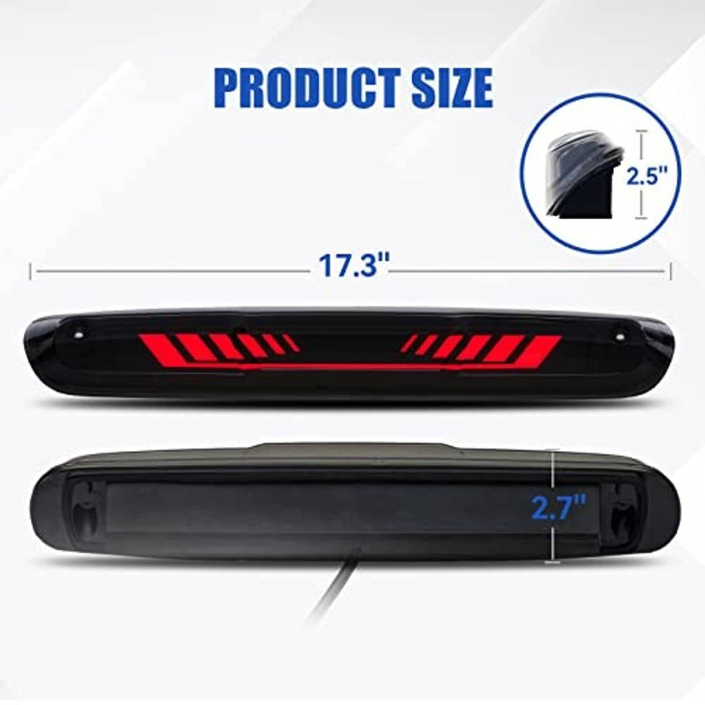Third brake light size diagram with length and depth measurements shown