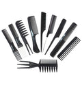 Black 10-piece styling comb set with fine and wide-tooth combs