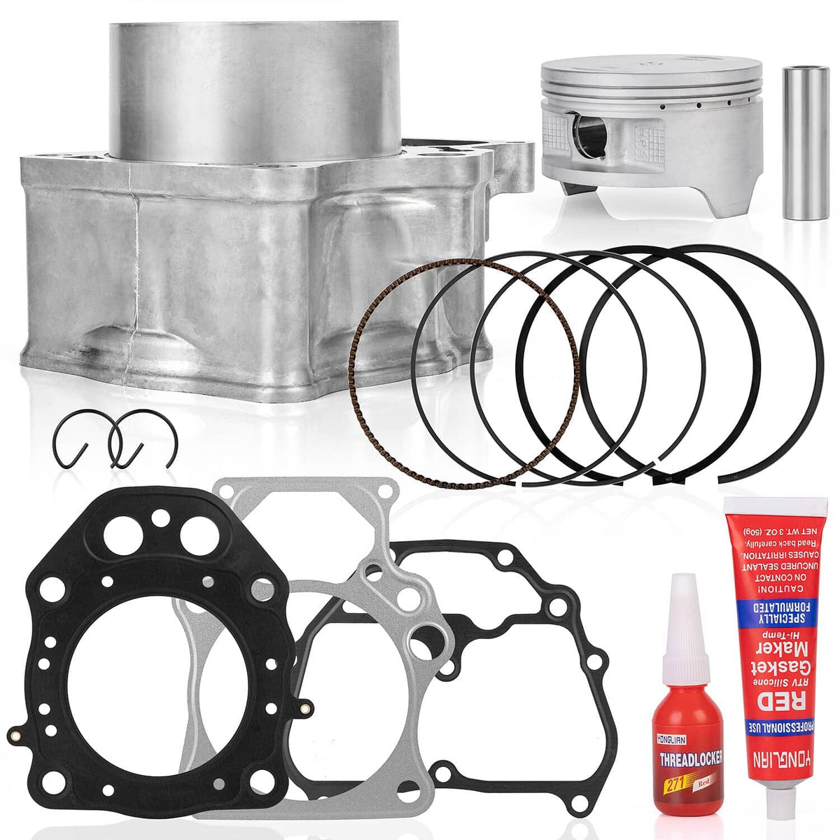 86.5mm cylinder and piston top end kit set with piston rings, gaskets, and seal