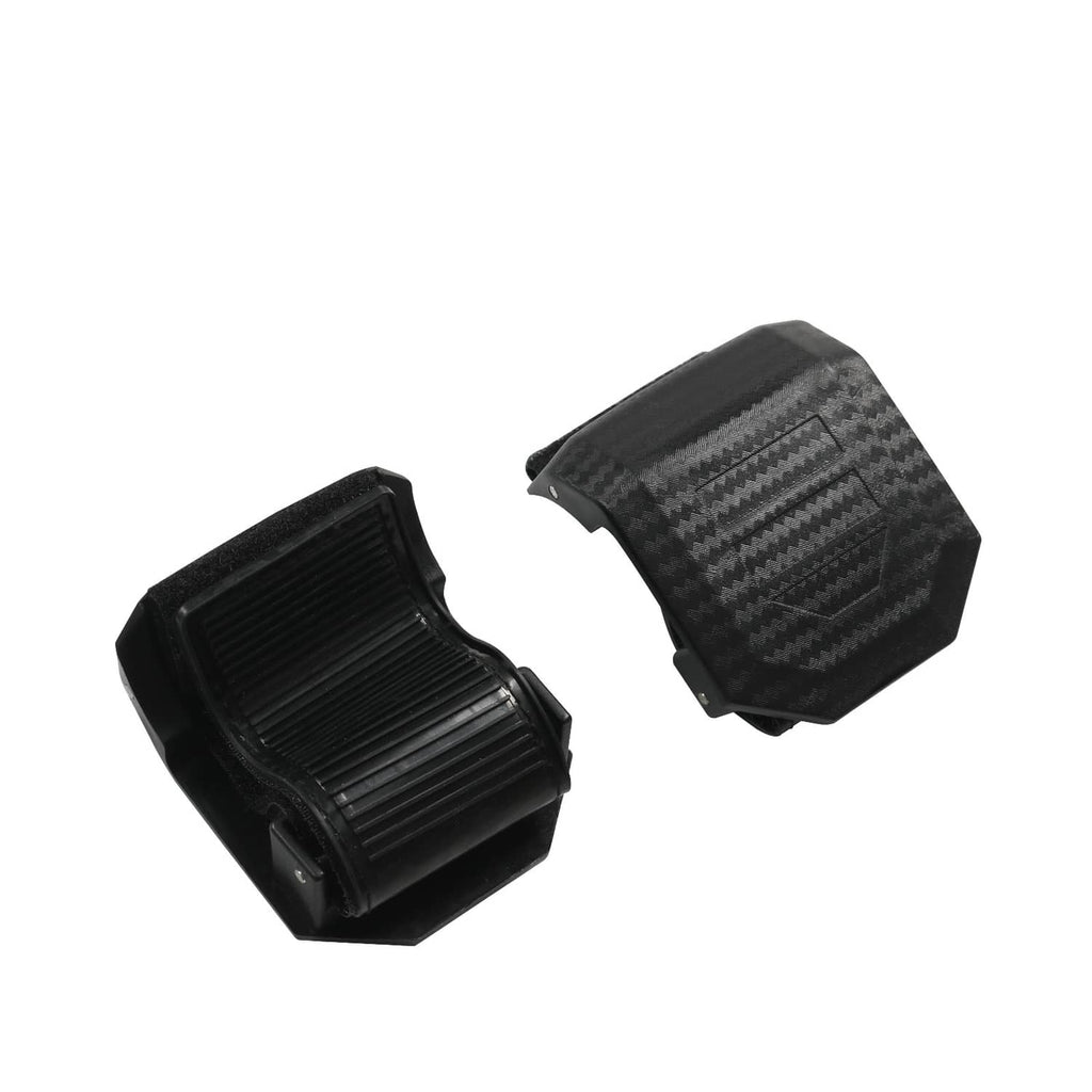 Black mounting clamps with textured grip surfaces