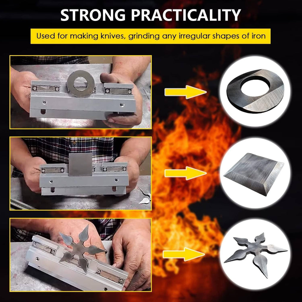 Magnetic bevel grinding jig with magnetic base and guide plate, held in hands