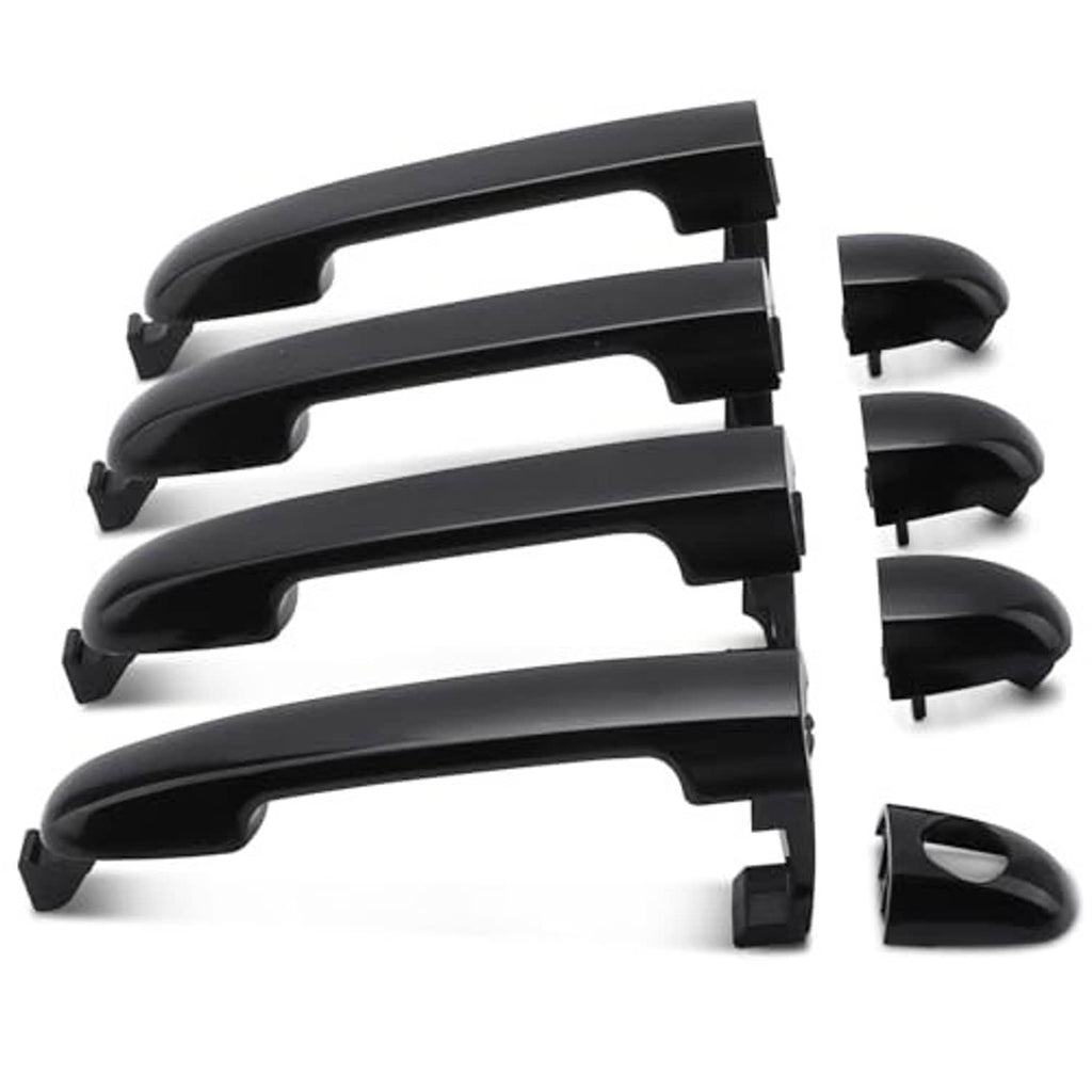 Four black exterior door handles shown from front angle with side covers