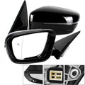 Black left driver-side power mirror with blind spot indicator and turn-signal strip