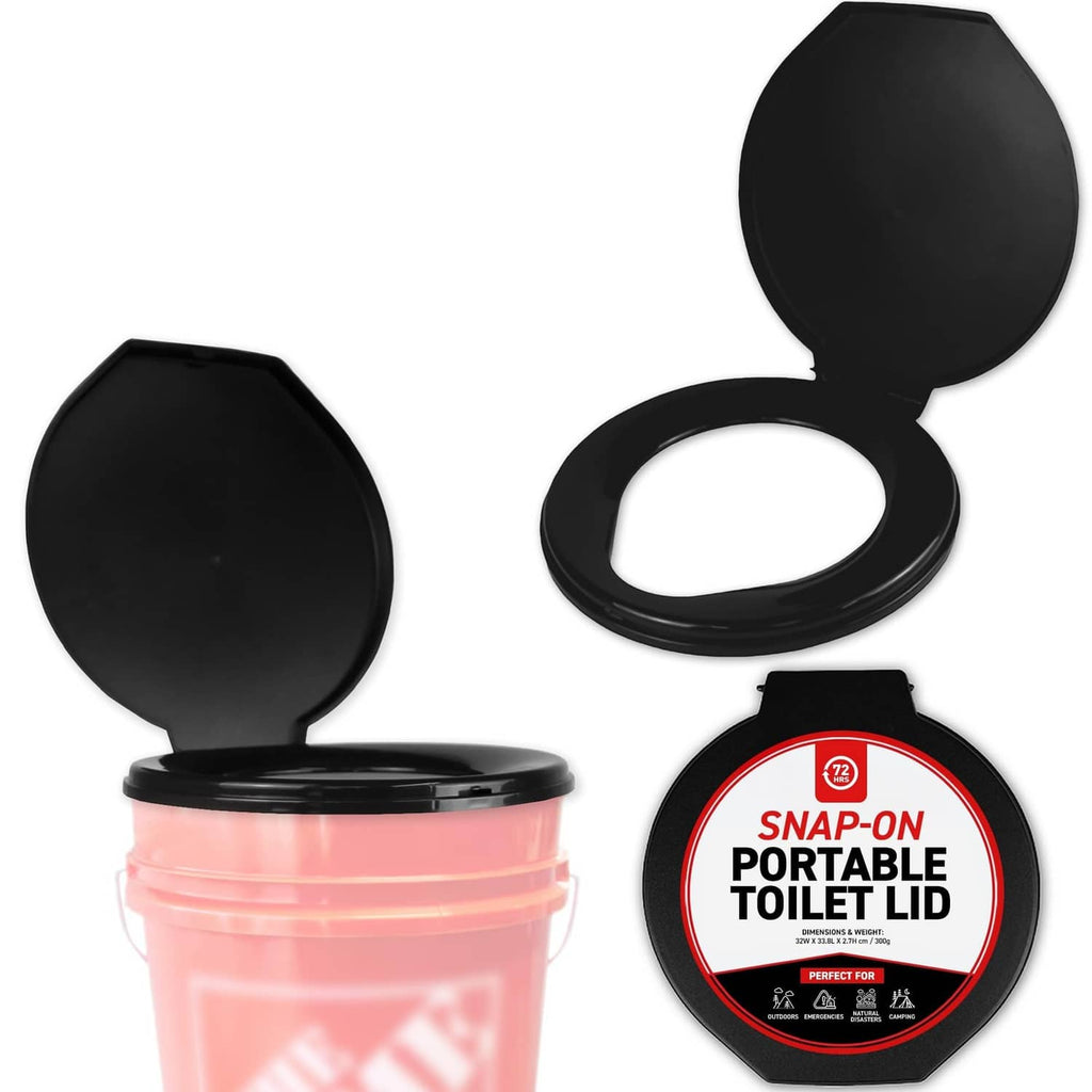 Black portable toilet lid with open seat-style cover