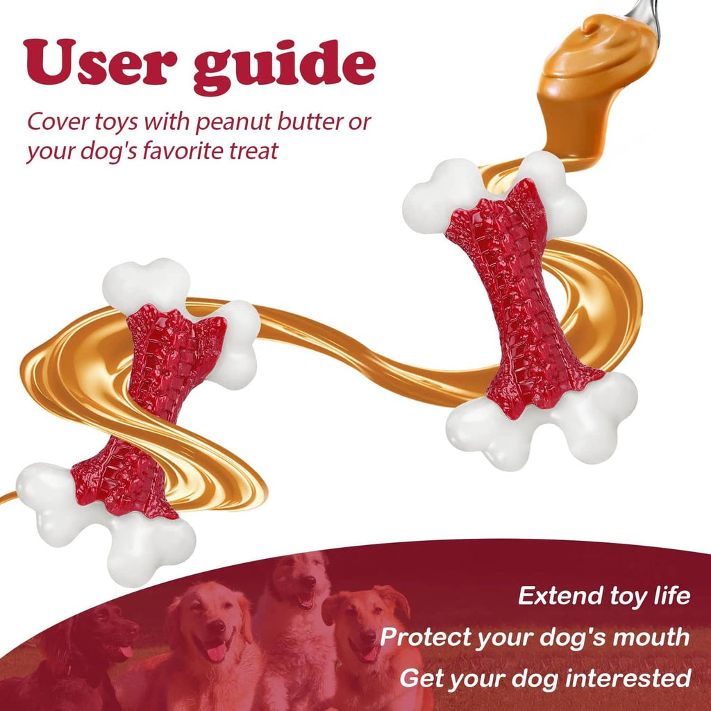 Red textured bone dog chew toy with white handles