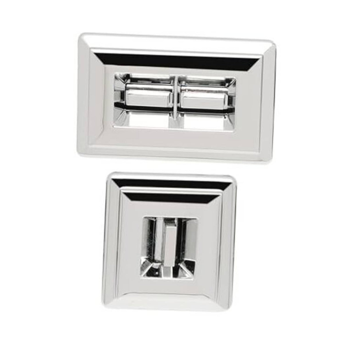 White plastic power window switch bezel with chrome rocker insert and black trim