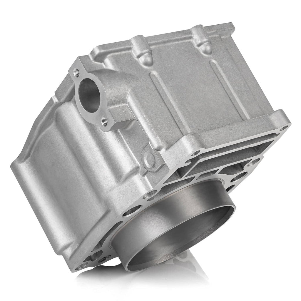 Silver aluminum cylinder case with inlet outlet openings and circular bore