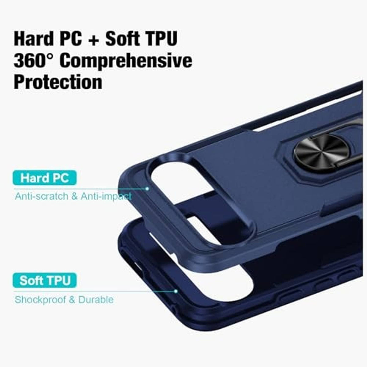 Dark blue rugged phone case with hard PC shell and soft TPU bumper