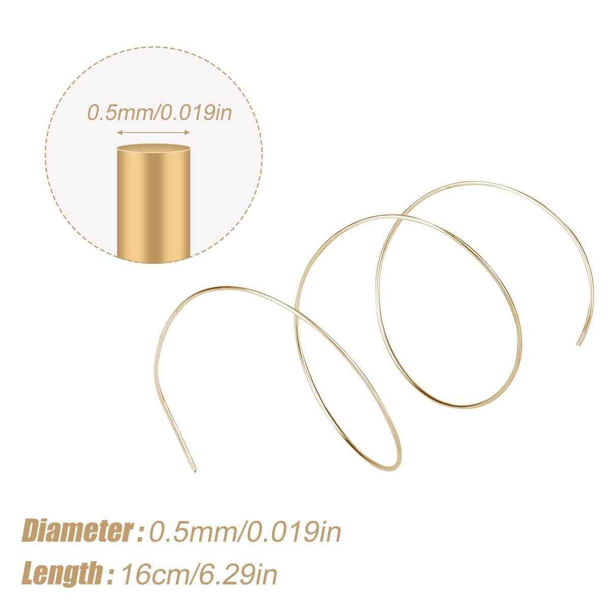 Gold-plated solder wire, 0.5mm diameter with coil loops, medium length