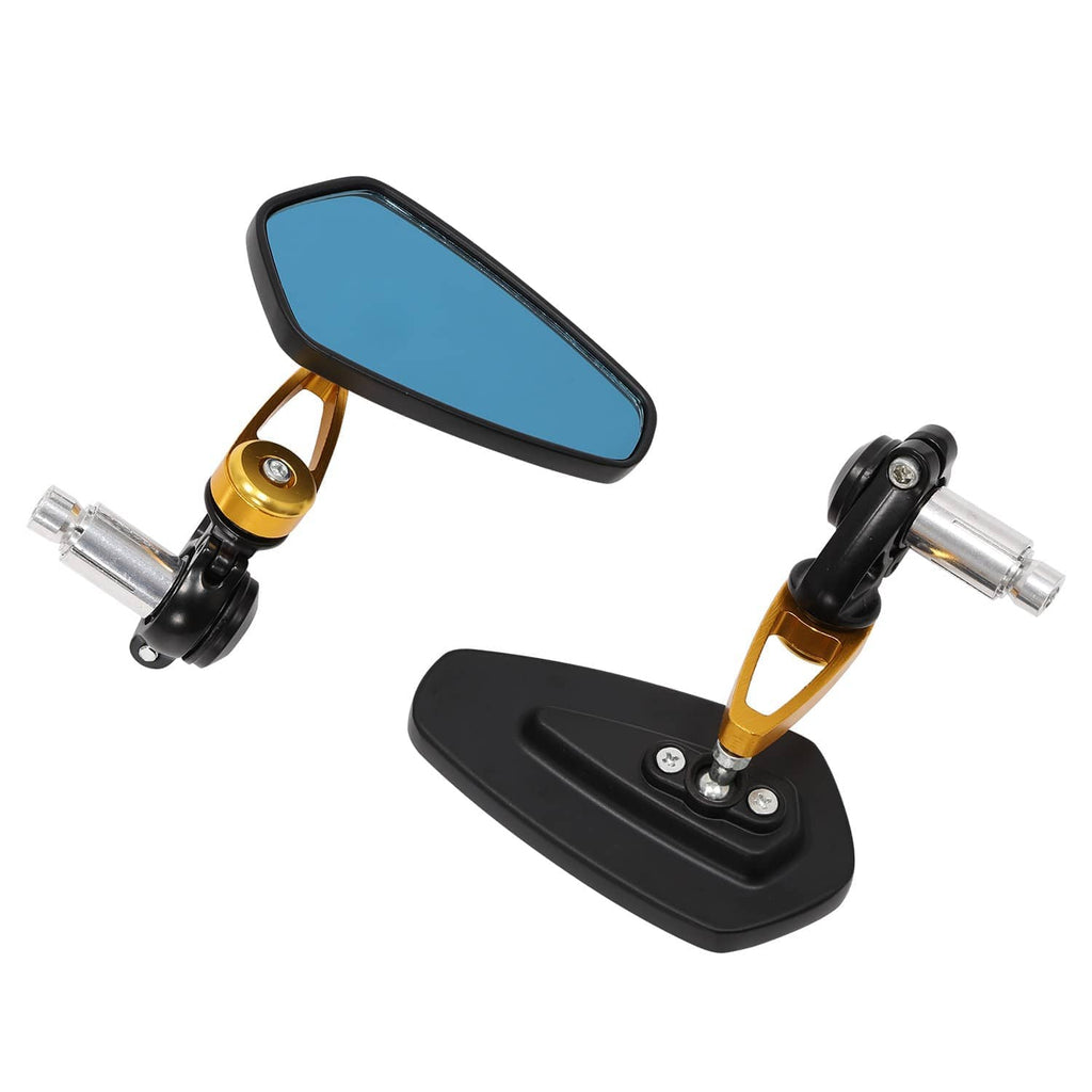 Motorcycle handlebar end mirror set, tilted blue lenses, black base, 22mm