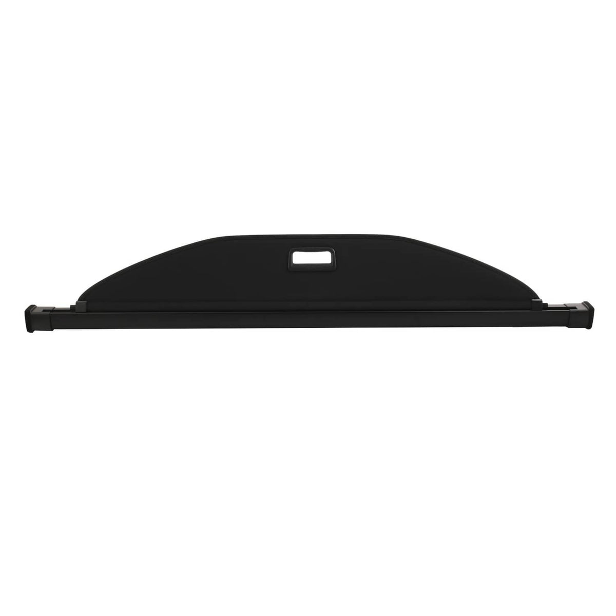 Retractable cargo cover luggage shade, black top with center handle opening