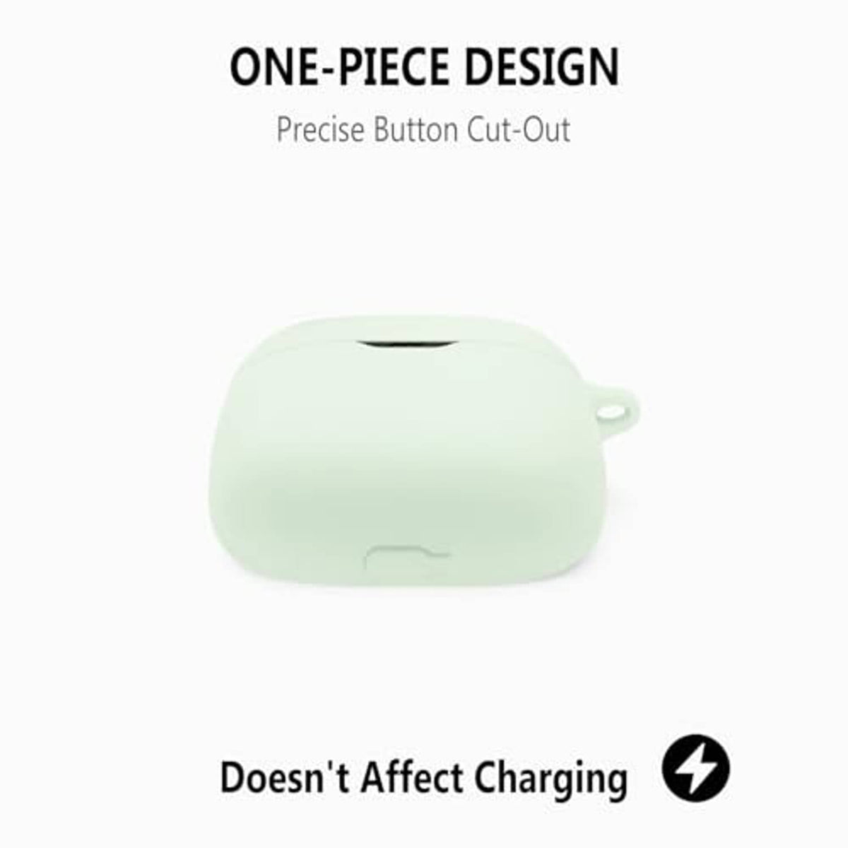 Light green one-piece silicone earbud case with precise button cut-out