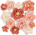 Tissue paper flower set with coral and cream blooms, each with yellow centers