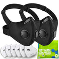 Black dust mask respirator with mesh front and round inhalation/exhalation valves