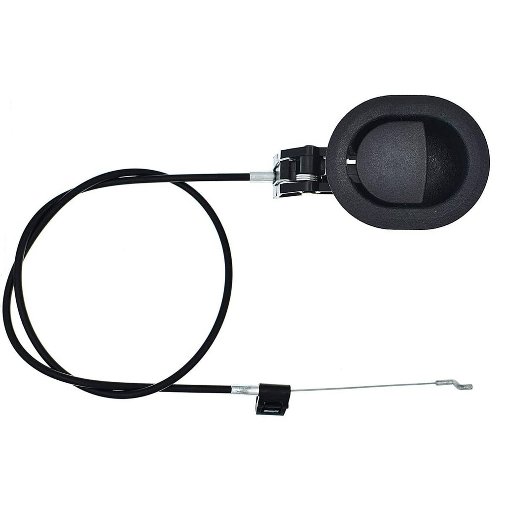 Black recliner release pull with cable and spring clip, full assembly