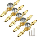 Gold decorative glass crystal drawer knobs with clear faceted stones and leaf arms, 5 pack