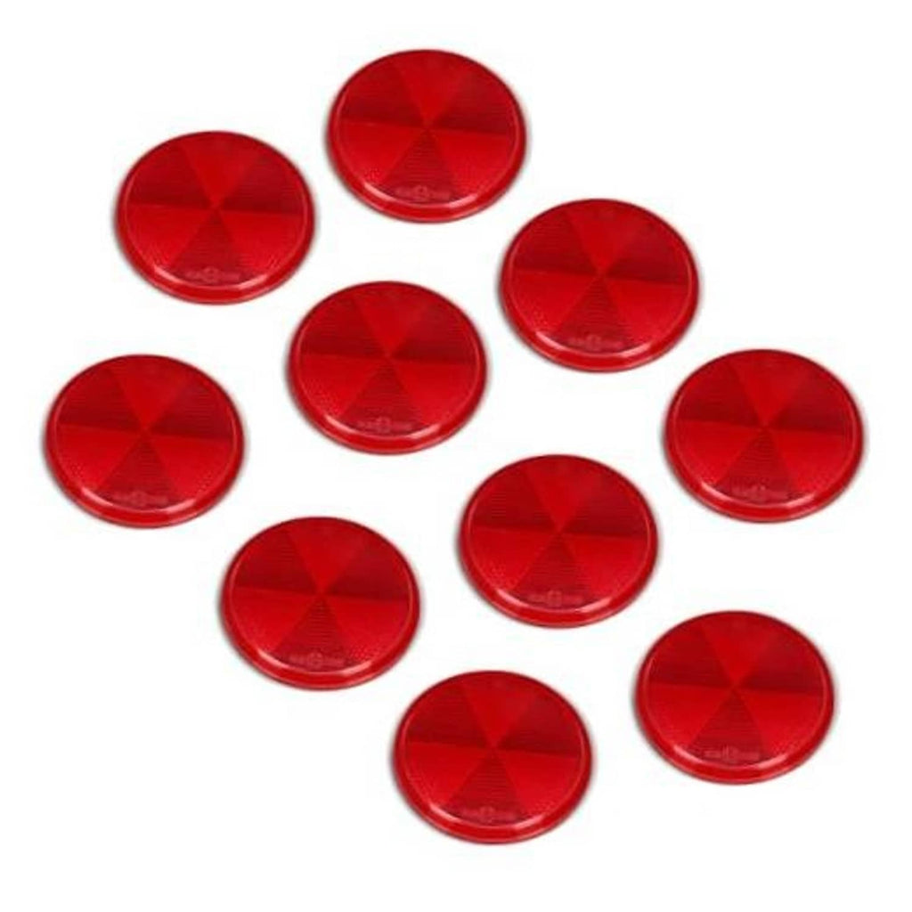 Red round self-adhesive reflectors, star-pattern lens, 10 pack shown