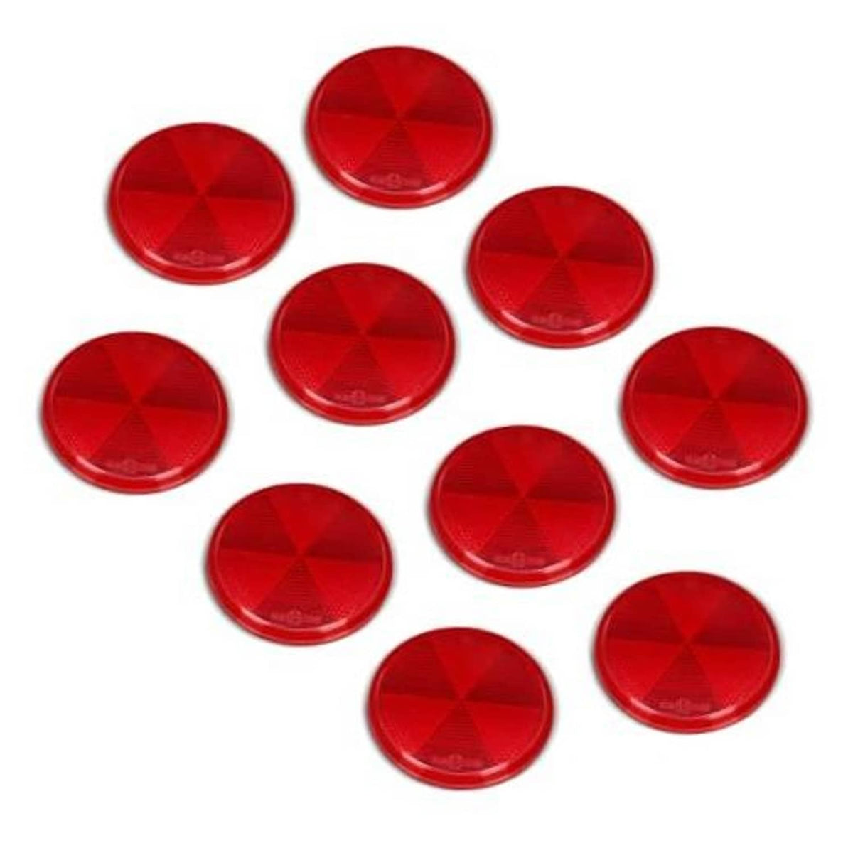 Red round self-adhesive reflectors, star-pattern lens, 10 pack shown