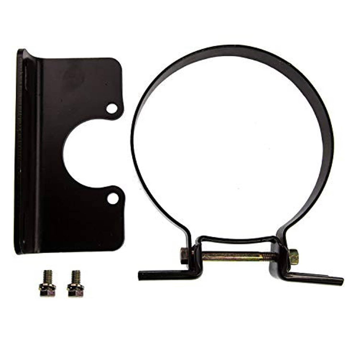 Black mounting bracket kit with circular ring and side plate, plus screws