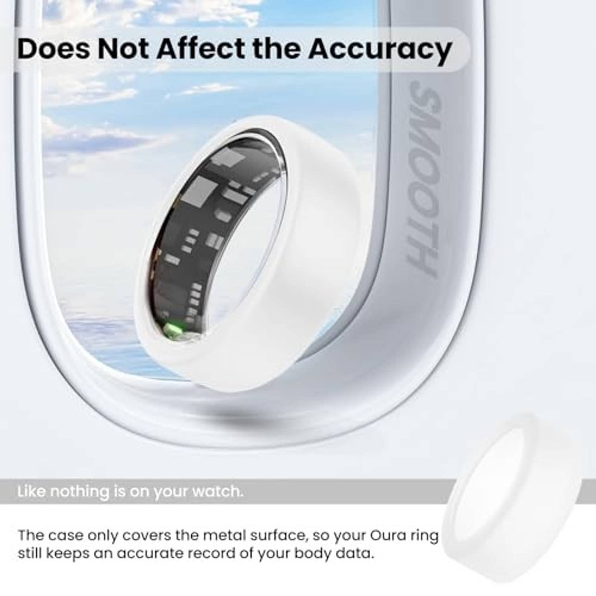 Clear Oura ring cover fitted on a gray smart ring