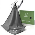 Grey magnetic golf towel with cleaning pocket and metal clip, 18x18 in