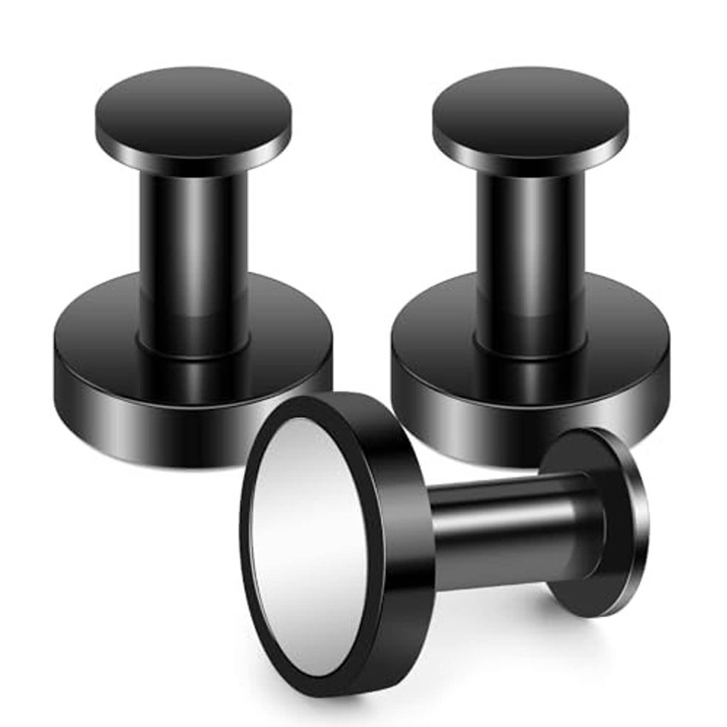 Black magnetic hooks with two round bases and one wall-mount style rod