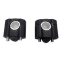 Black handlebar riser clamp adaptor with round center hole and two mounting bolts