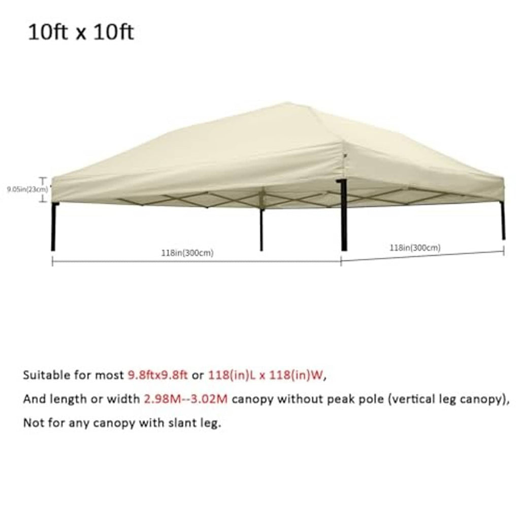 Beige 10x10 canopy replacement top with size labels and stitched roof seams