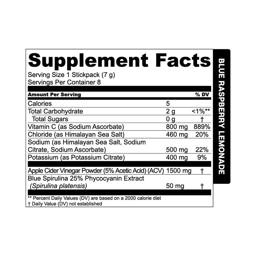 Supplement Facts label for hydration electrolyte powder, 1 stickpack serving size.