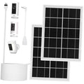 Solar panel charger kit with two black panels, mounting bracket, and white cable bundle