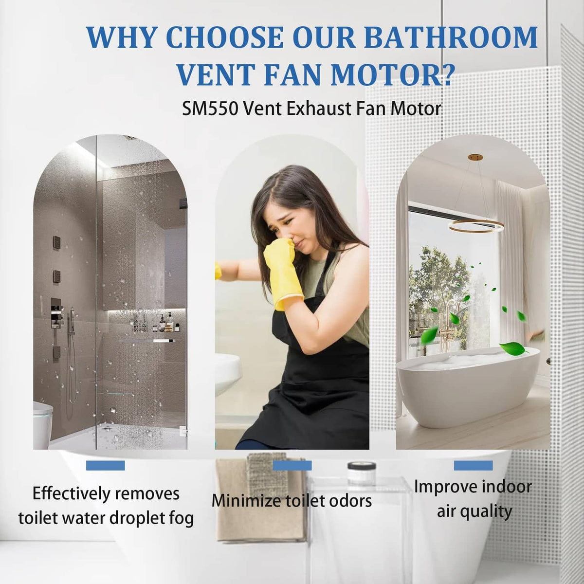 Bathroom vent exhaust fan motor kit with brochures featuring fan motor and home use