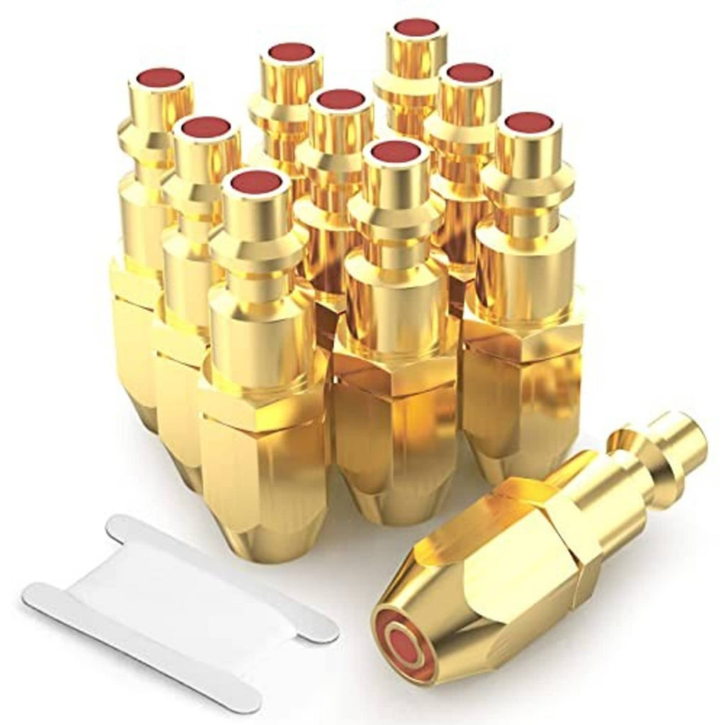 Brass pneumatic barbed plug fittings, bulk pack with red-sealed ends and threaded connection