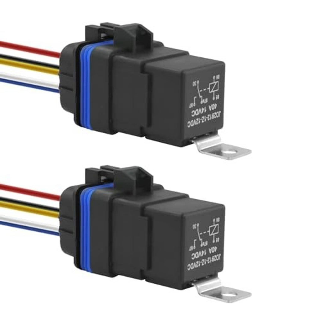 Pack of waterproof 5-pin relay switches, black housings, blue sealing rings, with wire leads