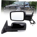 Black left driver-side mirror assembly with power housing, turn-signal housing, and harness