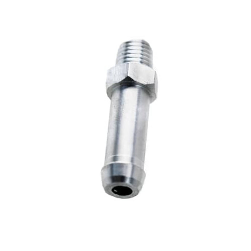Aluminum 1/16 NPT radiator overflow fitting, barbed outlet and hex collar