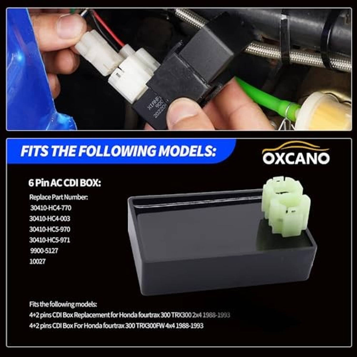 CDI module connector plug with black CDI module box and light-green 4-pin top