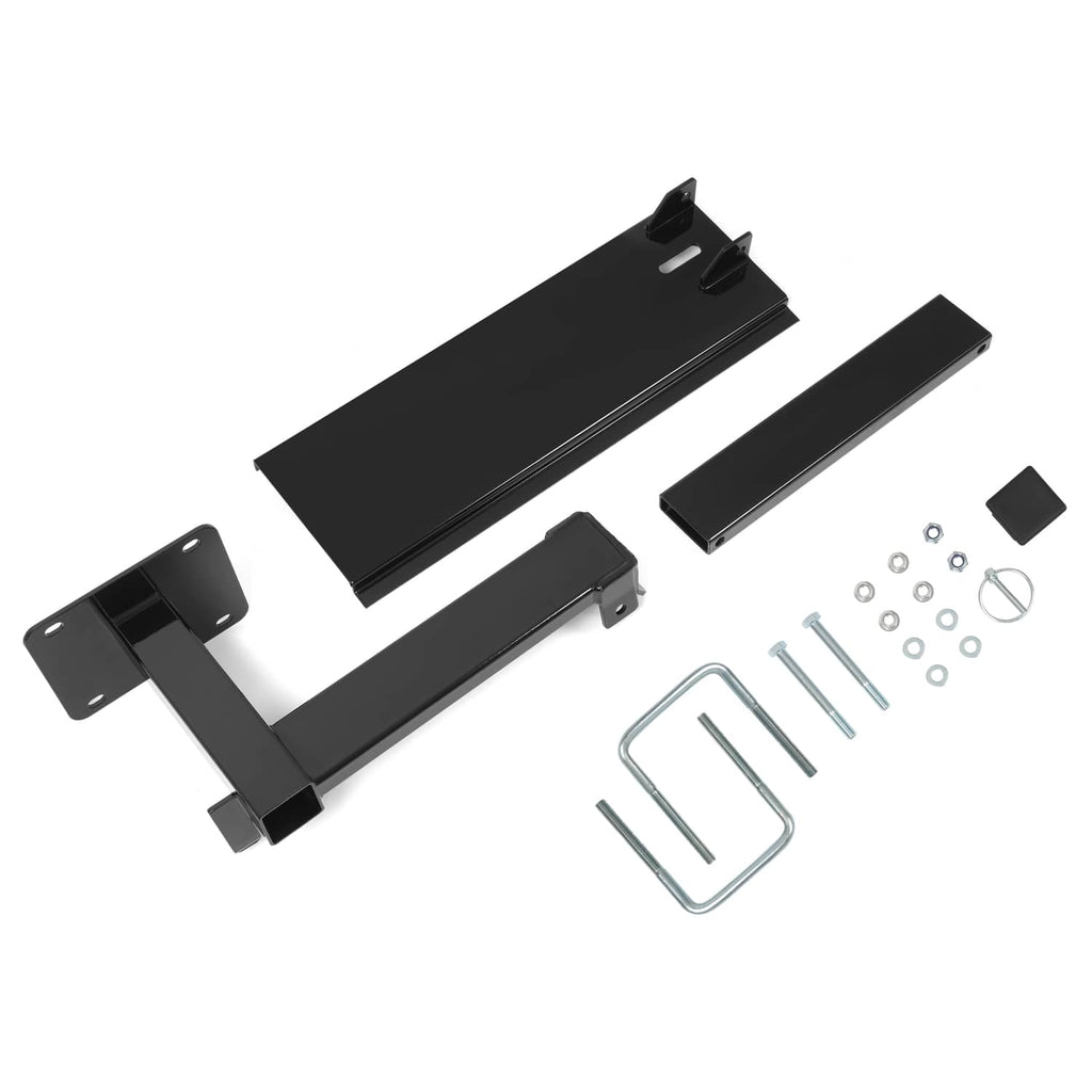 Black bumper-mounted swing arm with brackets and included mounting hardware