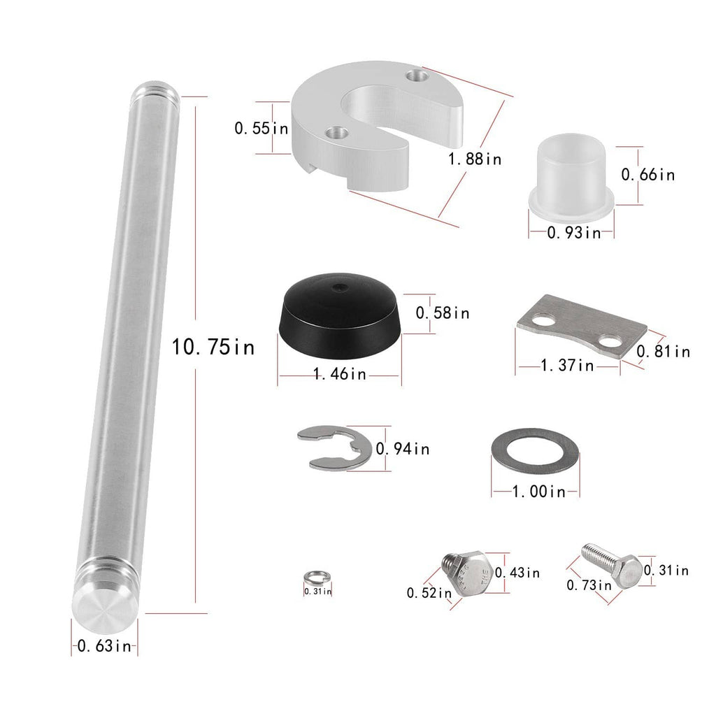 Trim cylinder pin cap bushing hardware kit with dimension diagram for cylinder, cap, rings, seal