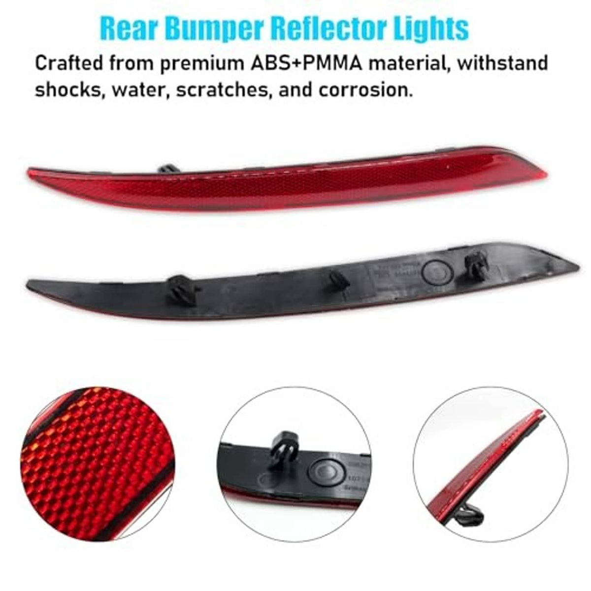 Red rear bumper reflector lens with black mounting base