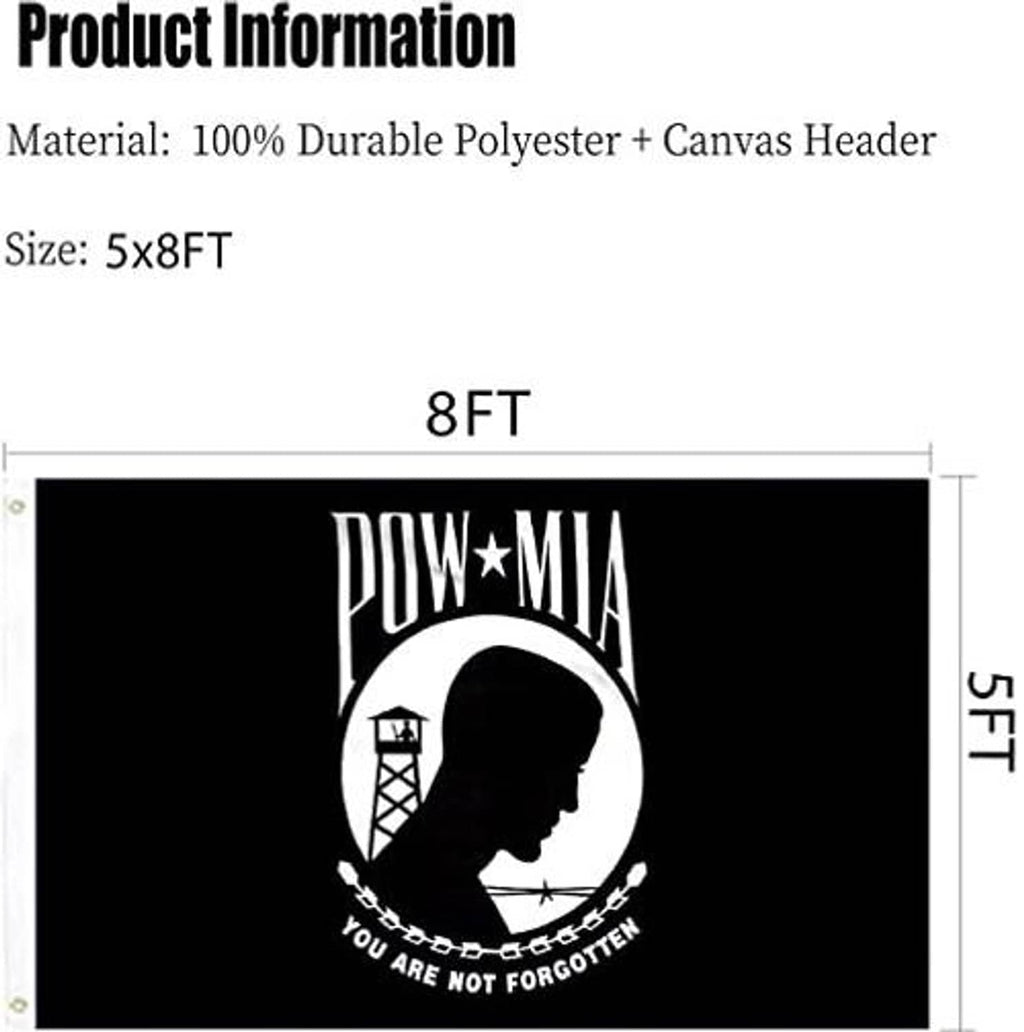 Black POW*MIA double-sided flag, 5x8 ft size with header grommets