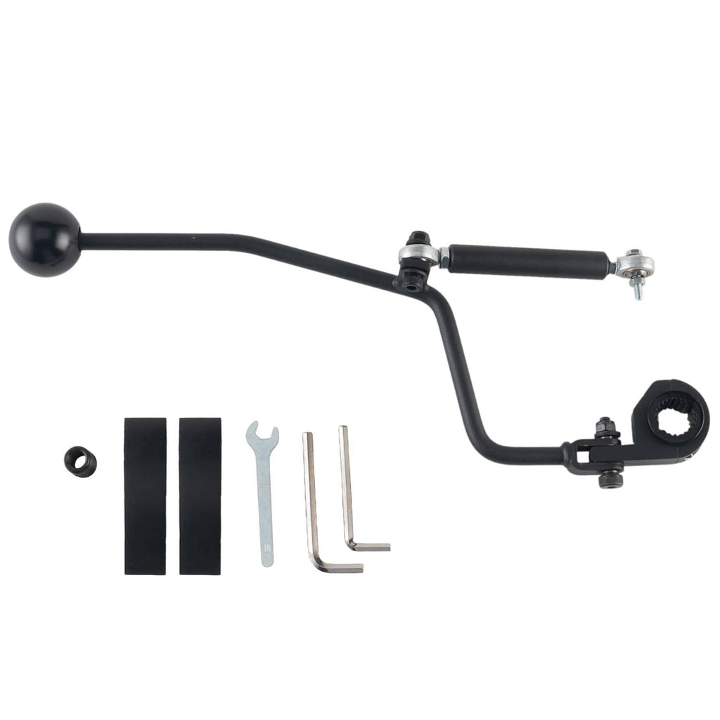 Black forward/reverse shifter linkage with lever arm and toothed mounting bracket