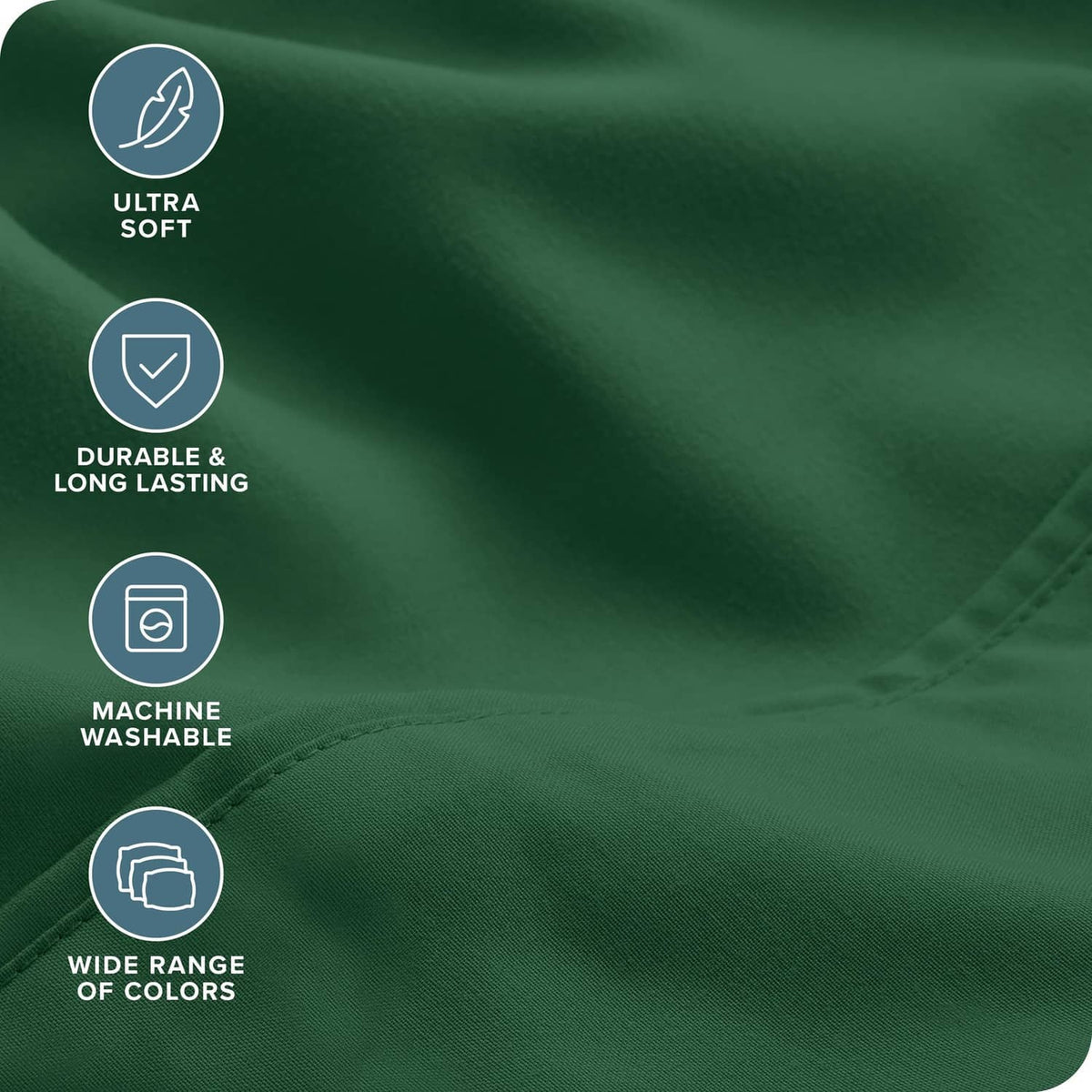 Forest green microfiber sheet fabric close-up with smooth woven texture