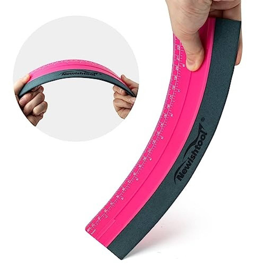 Rose pink vinyl squeegee with dark underside and Newishtool logo, flexible edge