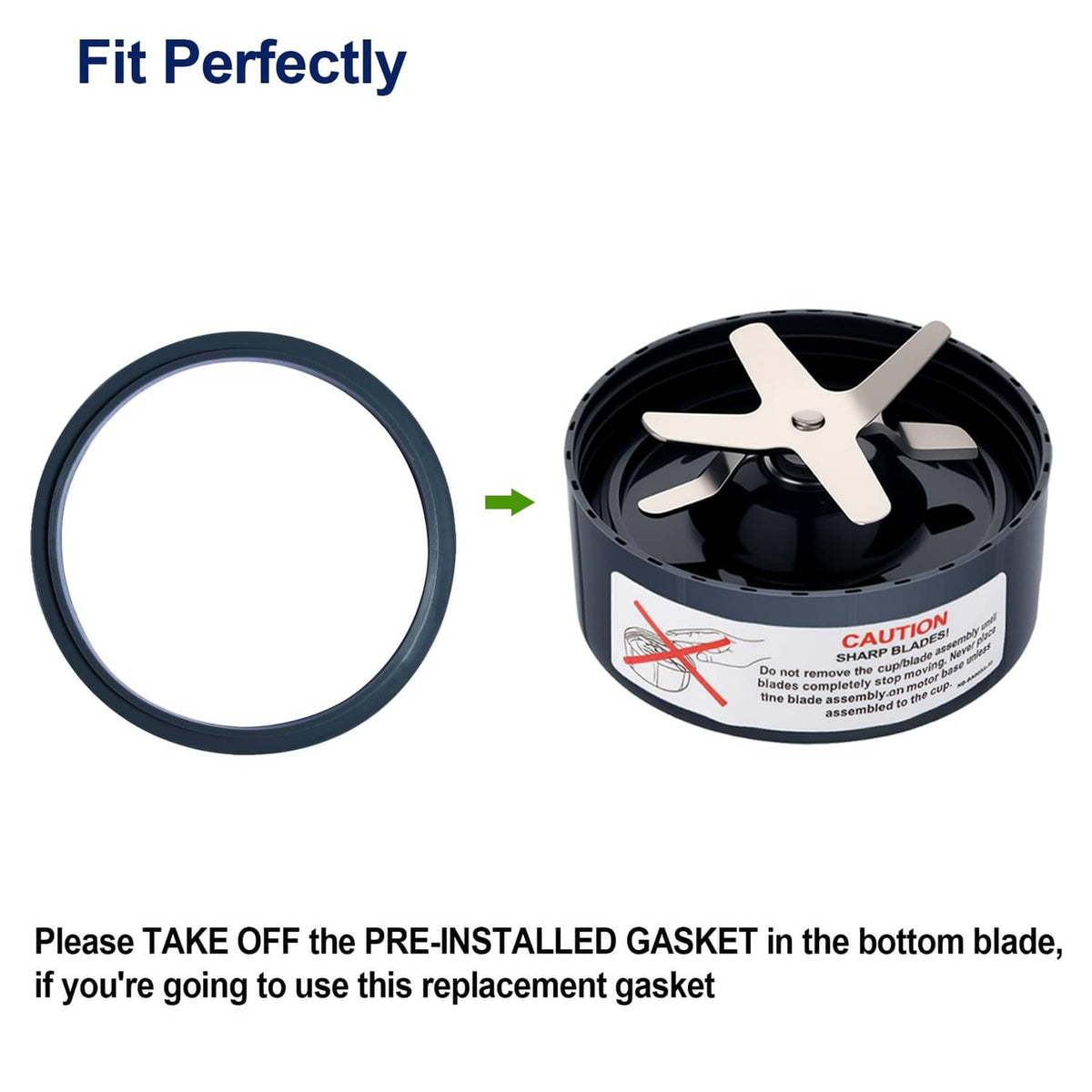 Black blade base with replacement gasket ring and silicone gear detail