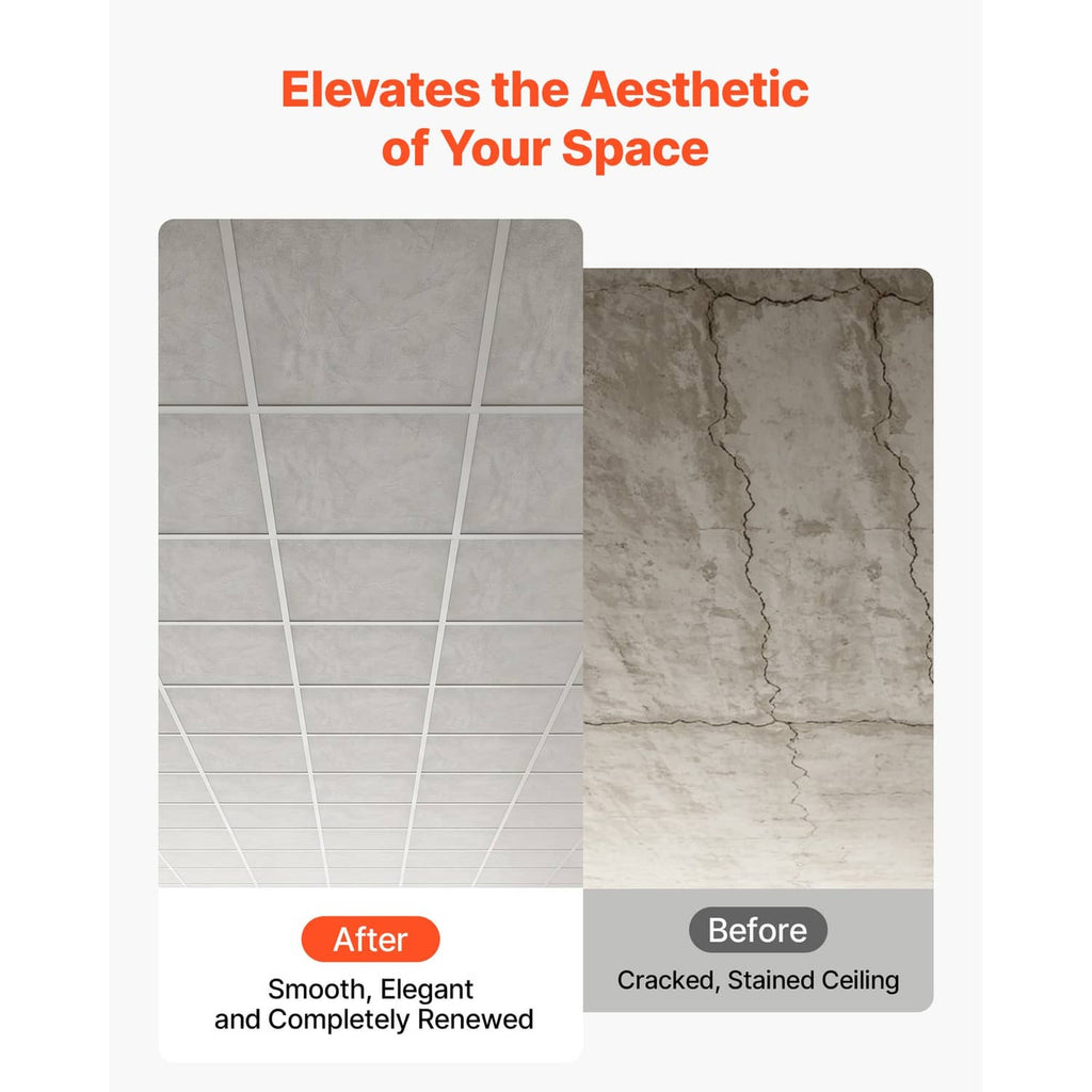 Set of white marble-look ceiling tiles showing smooth, renewed panel surface appearance