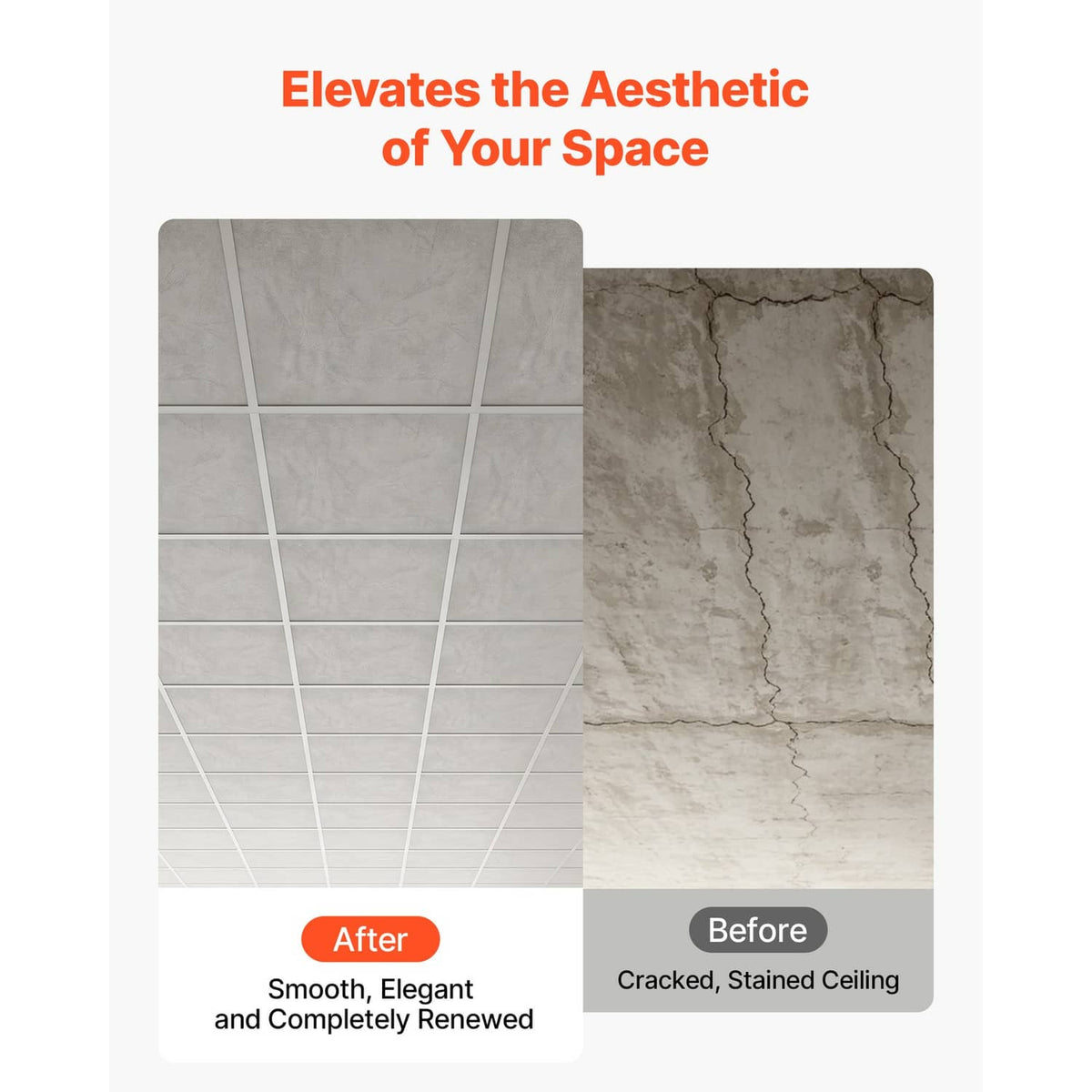 Set of white marble-look ceiling tiles showing smooth, renewed panel surface appearance