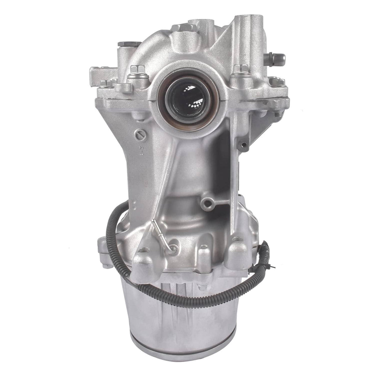 Rear axle differential carrier assembly end view with round bearing seal opening