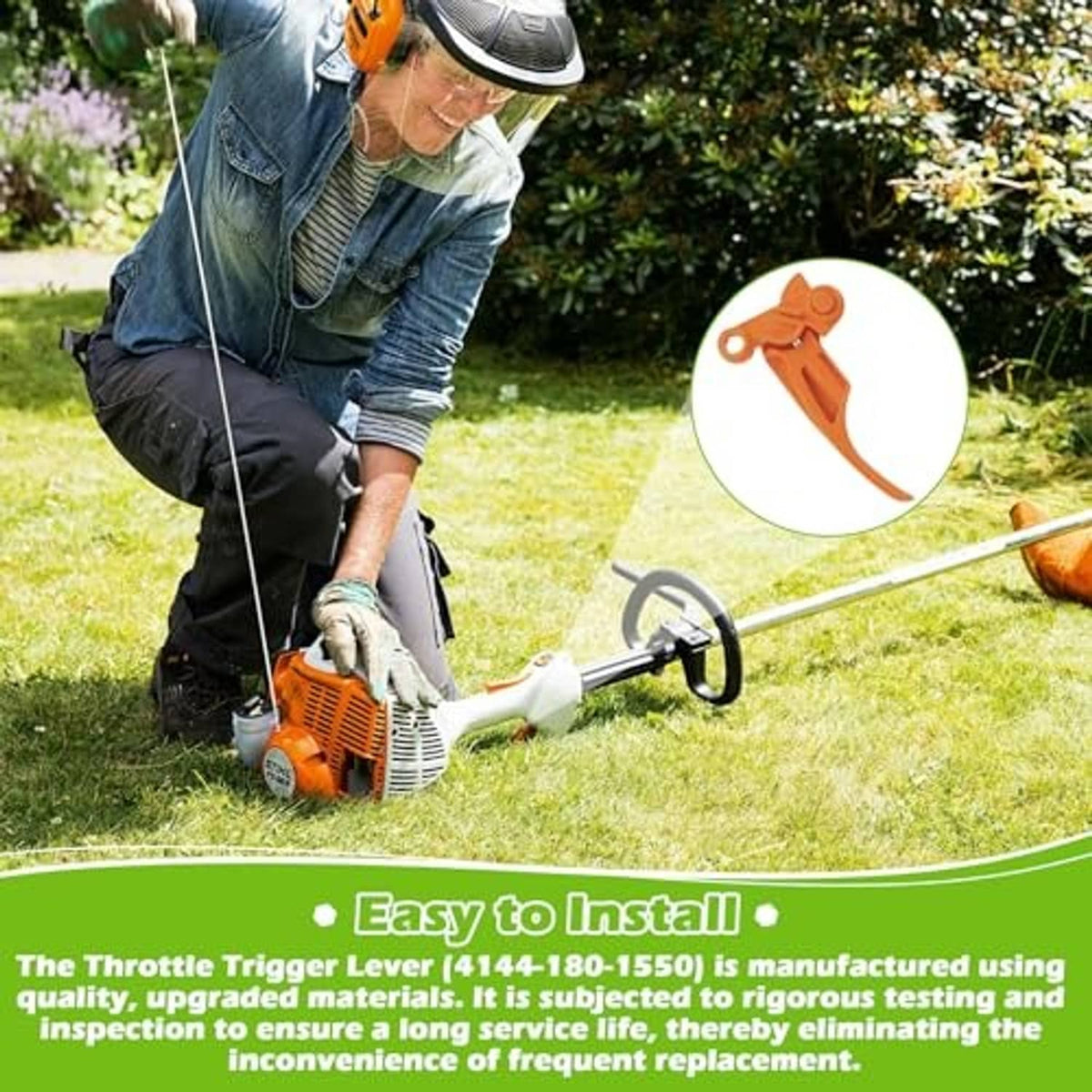 Orange throttle trigger lever for trimmer, compact replacement part