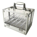 Clear acrylic poker chip locking carrier with metal handle and front compartment